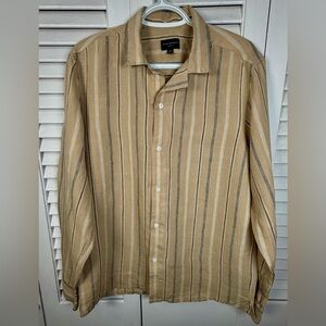 Club Monaco Tan and Black Striped Button-Down Shirt
